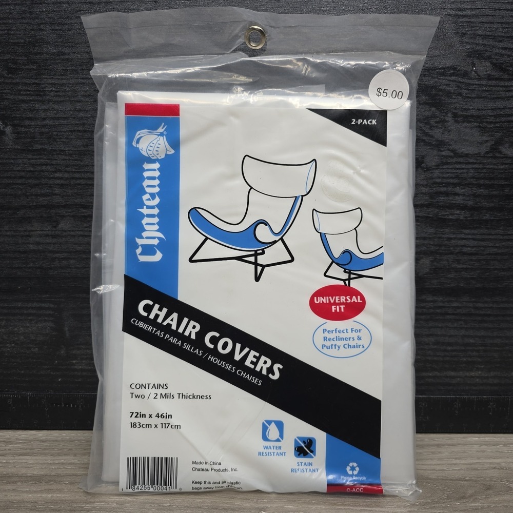 Chateau Chair Cover 2 Pack Clear Plastic 72in X 46in Universal Fit Slipcover